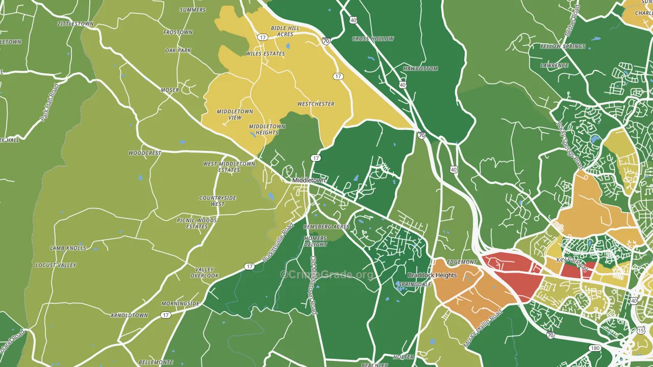 Middletown, MD Map of Robbery Rates