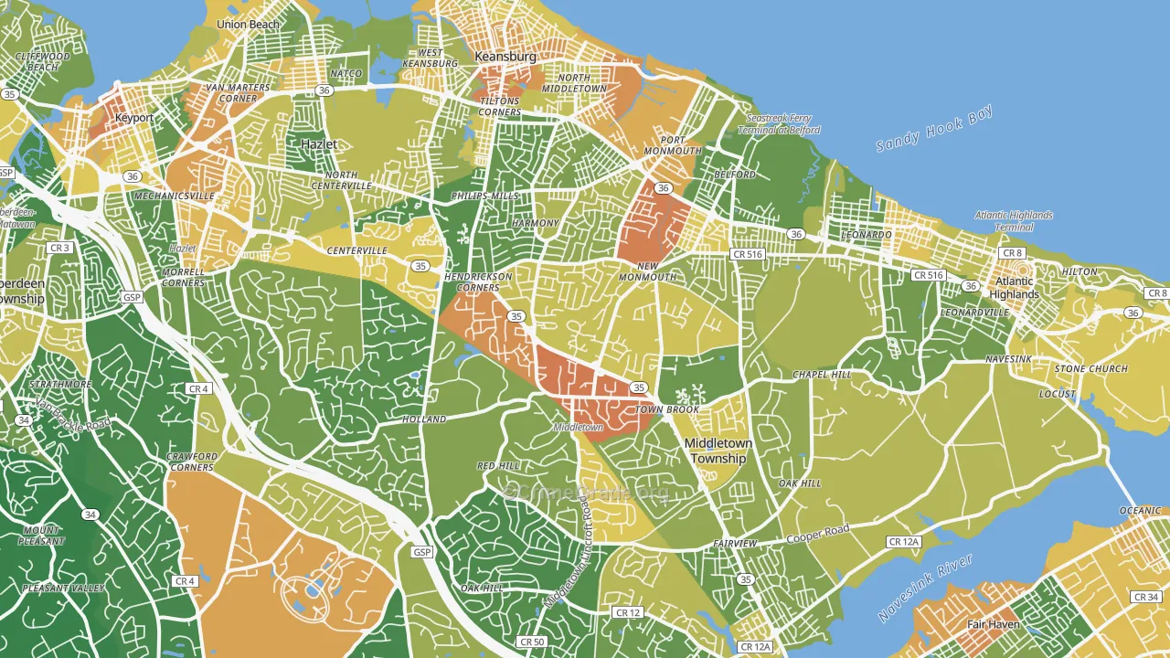 Middletown, NJ Map of Robbery Rates
