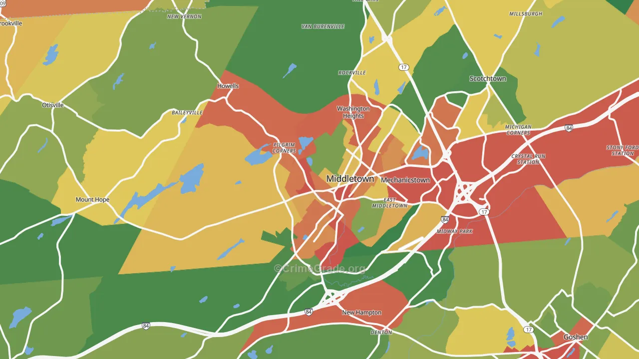 Middletown, NY Map of Robbery Rates