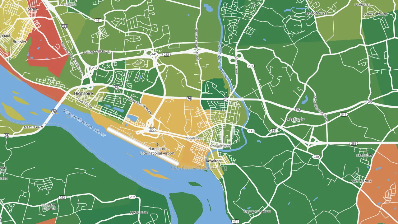Middletown, PA Map of Robbery Rates