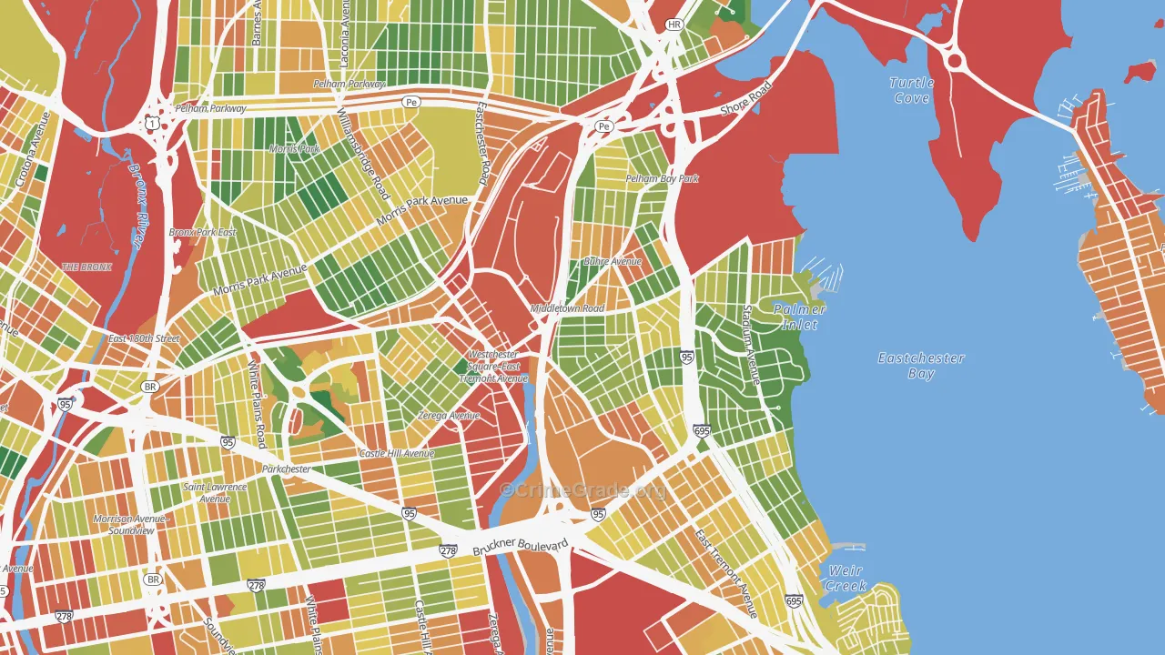 Middletown-Pelham Bay, Bronx, NY Map of Robbery Rates