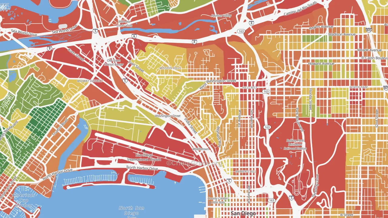Middletown, San Diego, CA Map of Robbery Rates