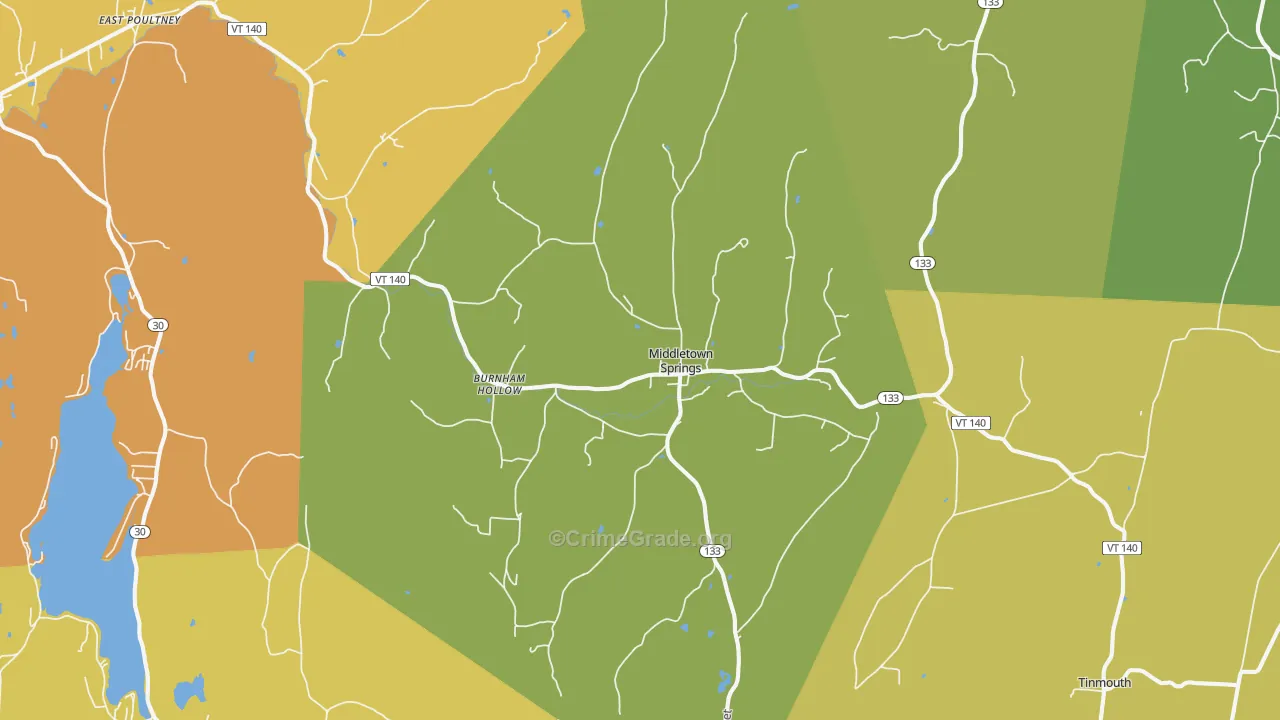 Middletown Springs, VT Map of Robbery Rates