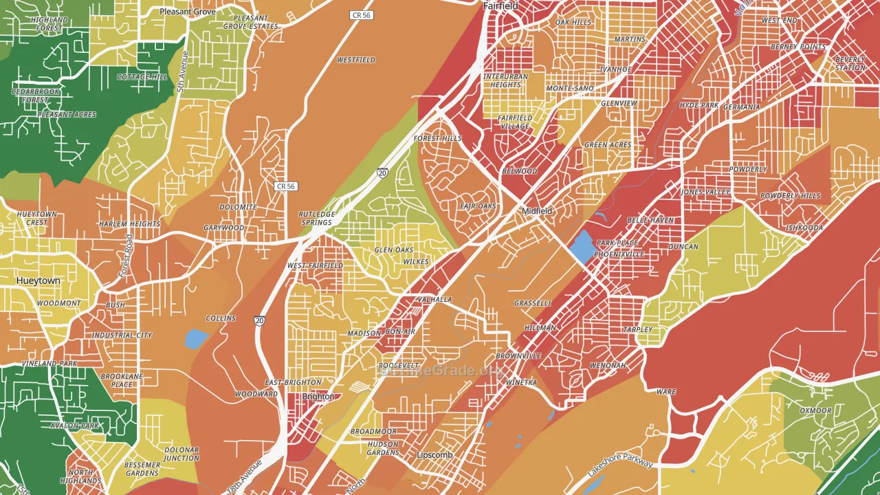 Midfield, AL Map of Robbery Rates