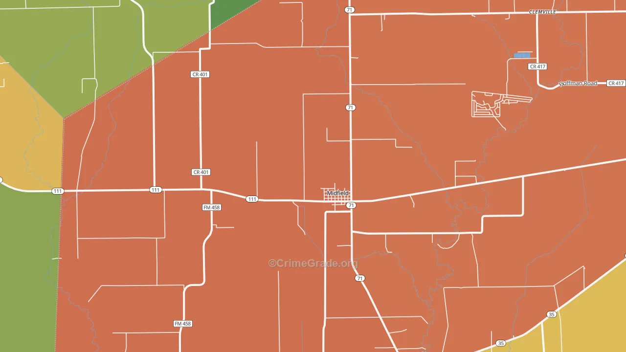 Midfield, TX Map of Robbery Rates