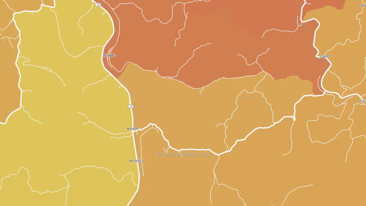 Midkiff, WV Map of Robbery Rates