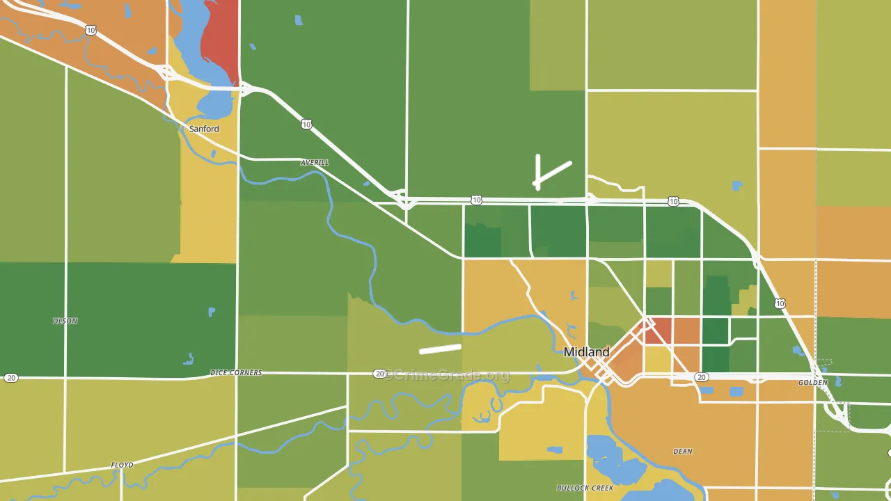 Midland County, MI Map of Robbery Rates
