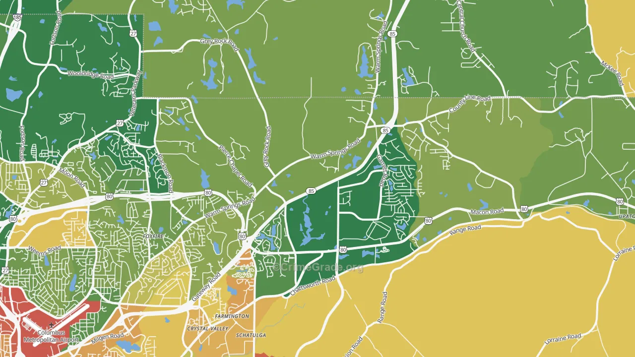 Midland, GA Map of Robbery Rates