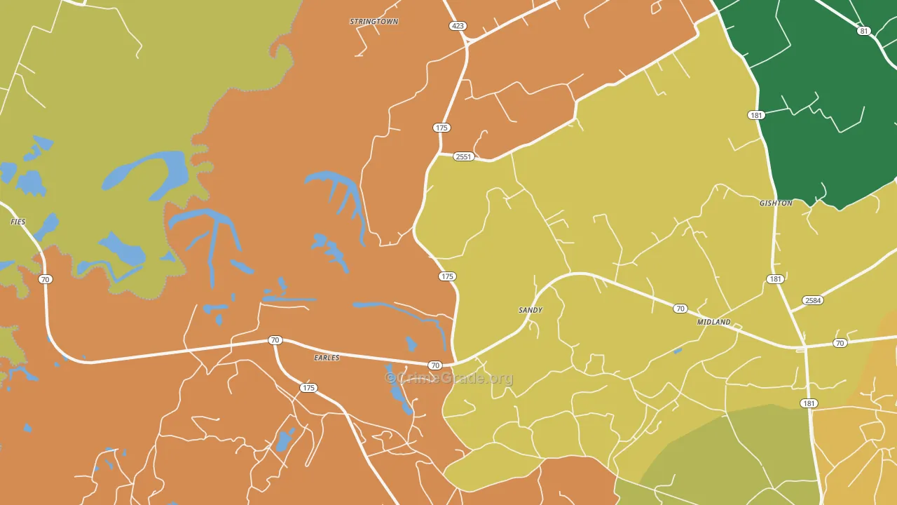 Midland, KY Map of Robbery Rates