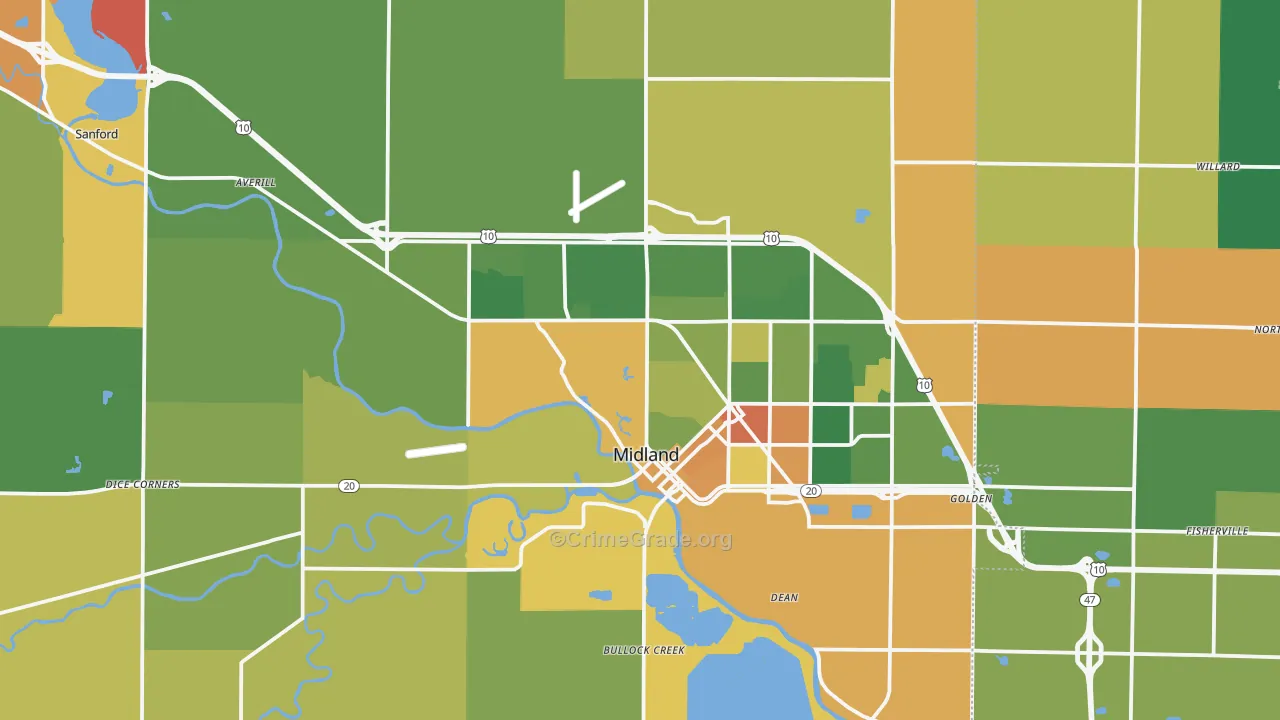 Midland, MI Map of Robbery Rates