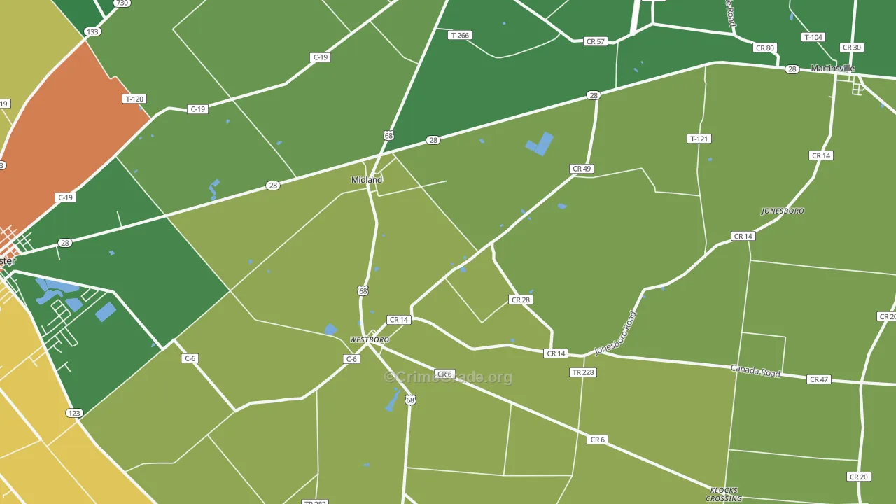 Midland, OH Map of Robbery Rates