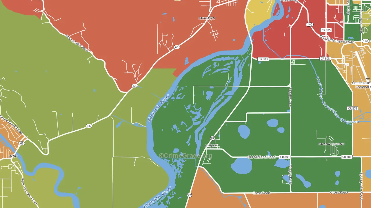 Midland, OR Map of Robbery Rates