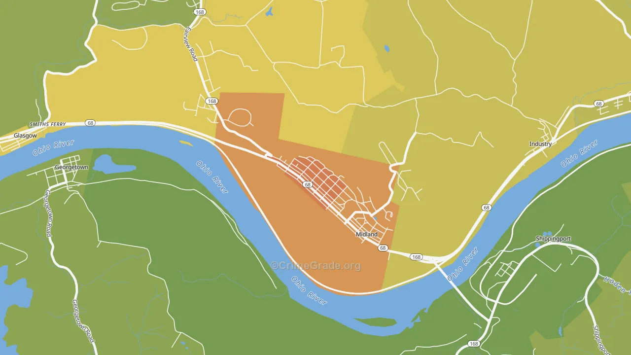 Midland, PA Map of Robbery Rates