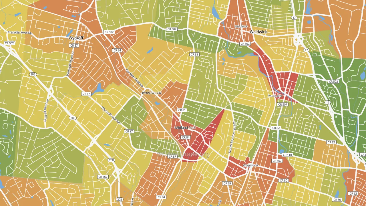 Midland Park, NJ Map of Robbery Rates