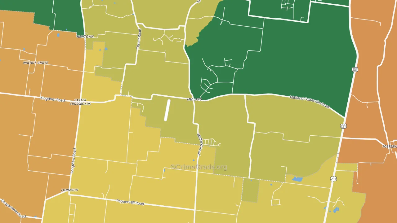 Midland, TN Map of Robbery Rates