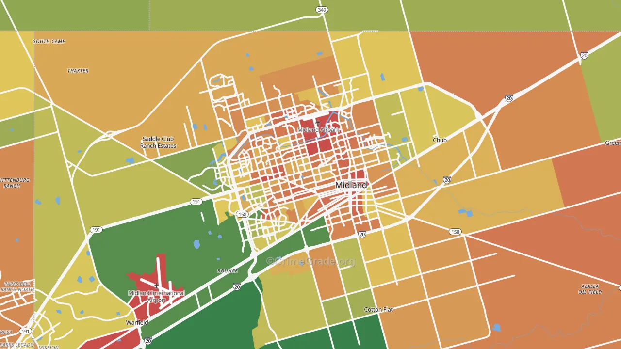 Midland, TX Map of Robbery Rates
