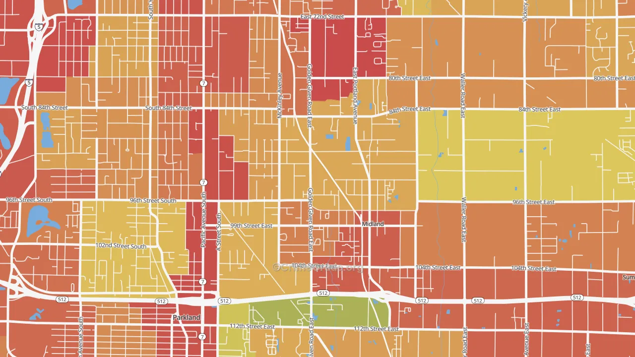 Midland, WA Map of Robbery Rates
