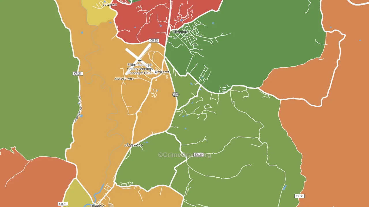 Midland, WV Map of Robbery Rates