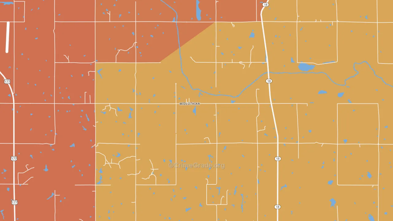 Midlothian, OK Map of Robbery Rates