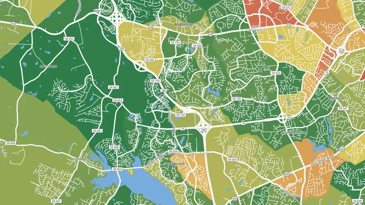 Midlothian, VA Map of Robbery Rates