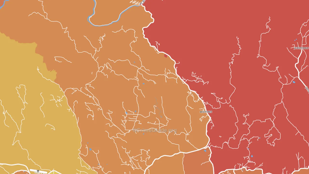 Midpines, CA Map of Robbery Rates