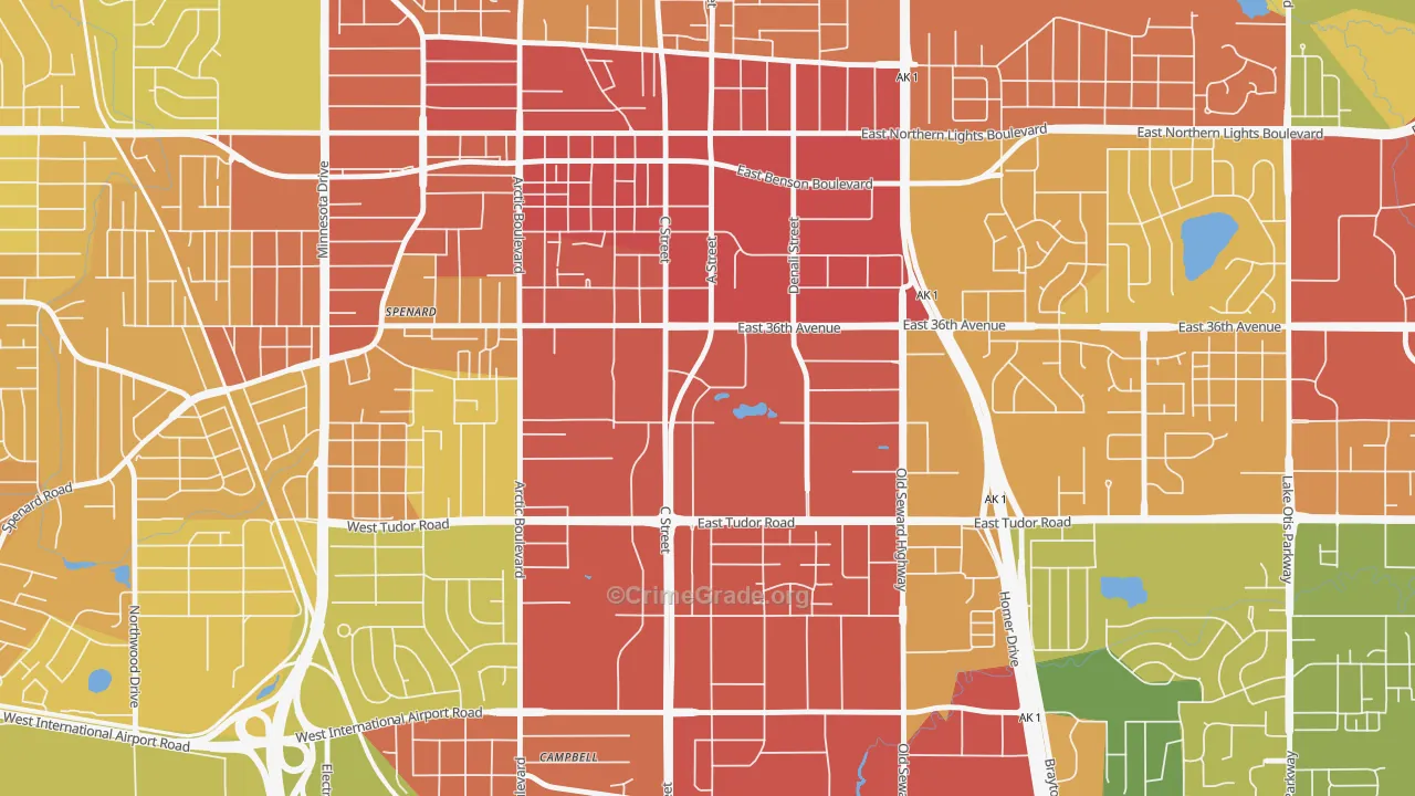 Midtown, Anchorage, AK Map of Robbery Rates