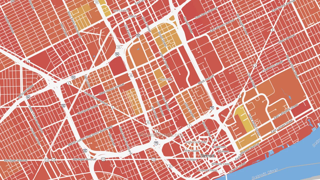 Midtown-Detroit, Detroit, MI Map of Robbery Rates