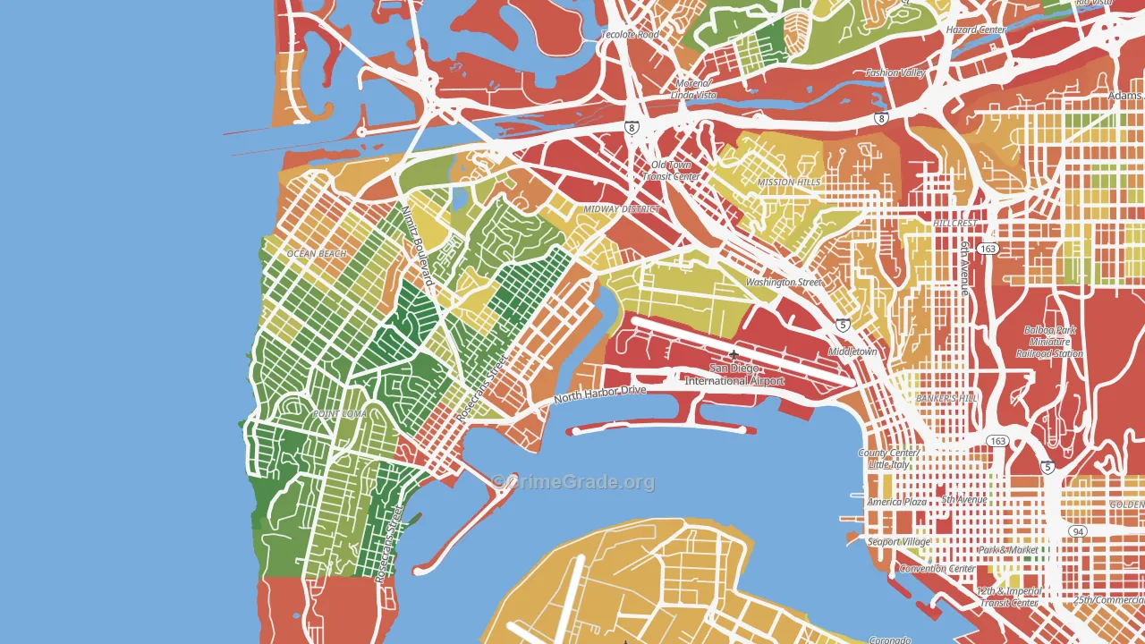 Midtown District, San Diego, CA Map of Robbery Rates