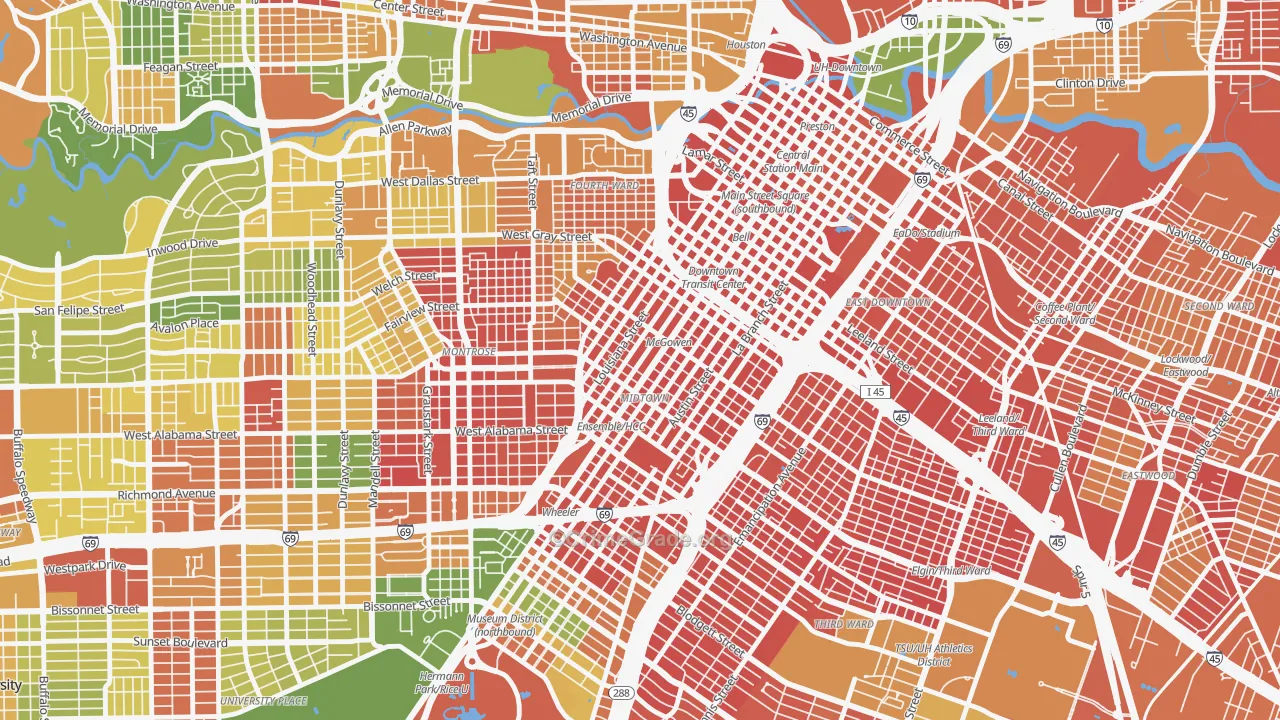 Midtown, Houston, TX Map of Robbery Rates