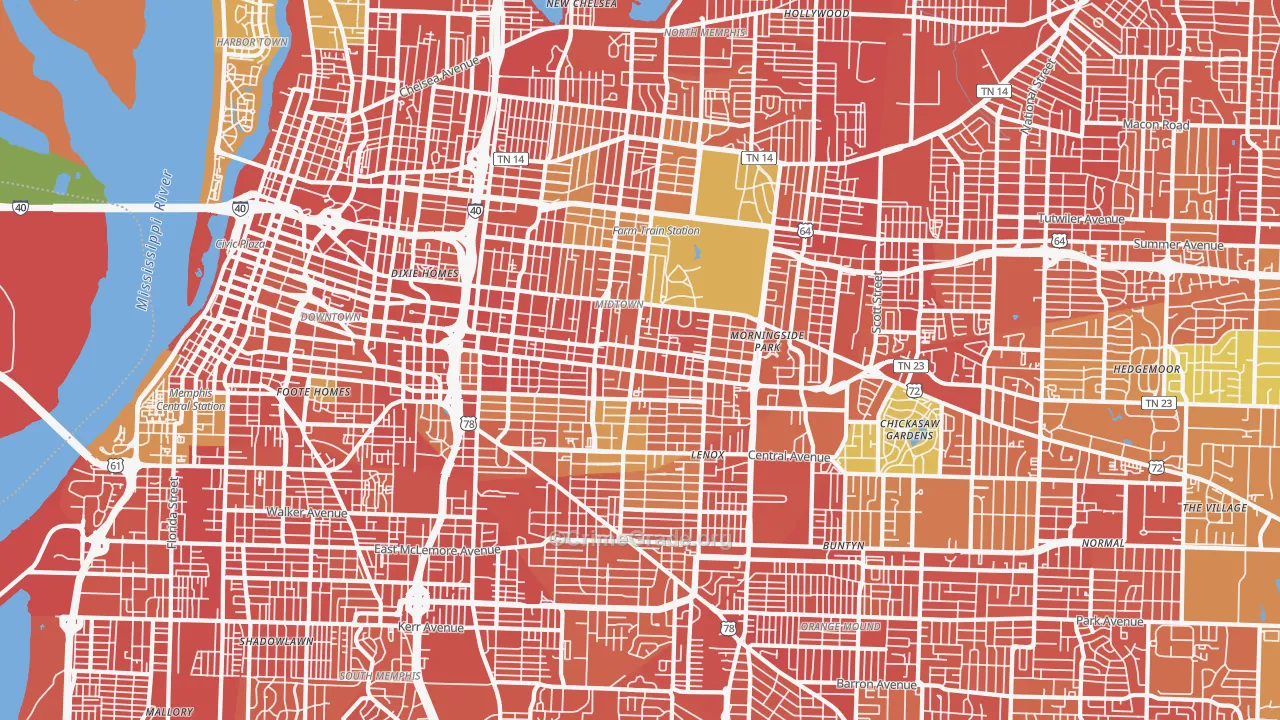 Midtown-Memphis, Memphis, TN Map of Robbery Rates