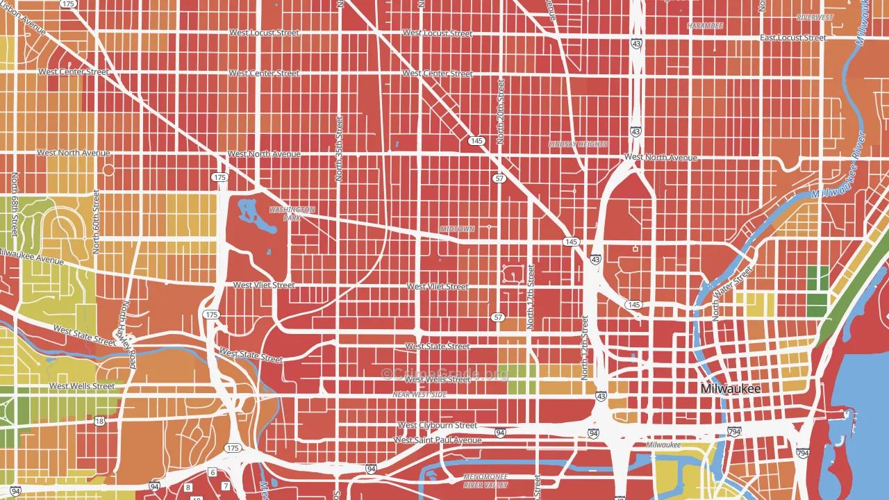 Midtown, Milwaukee, WI Map of Robbery Rates