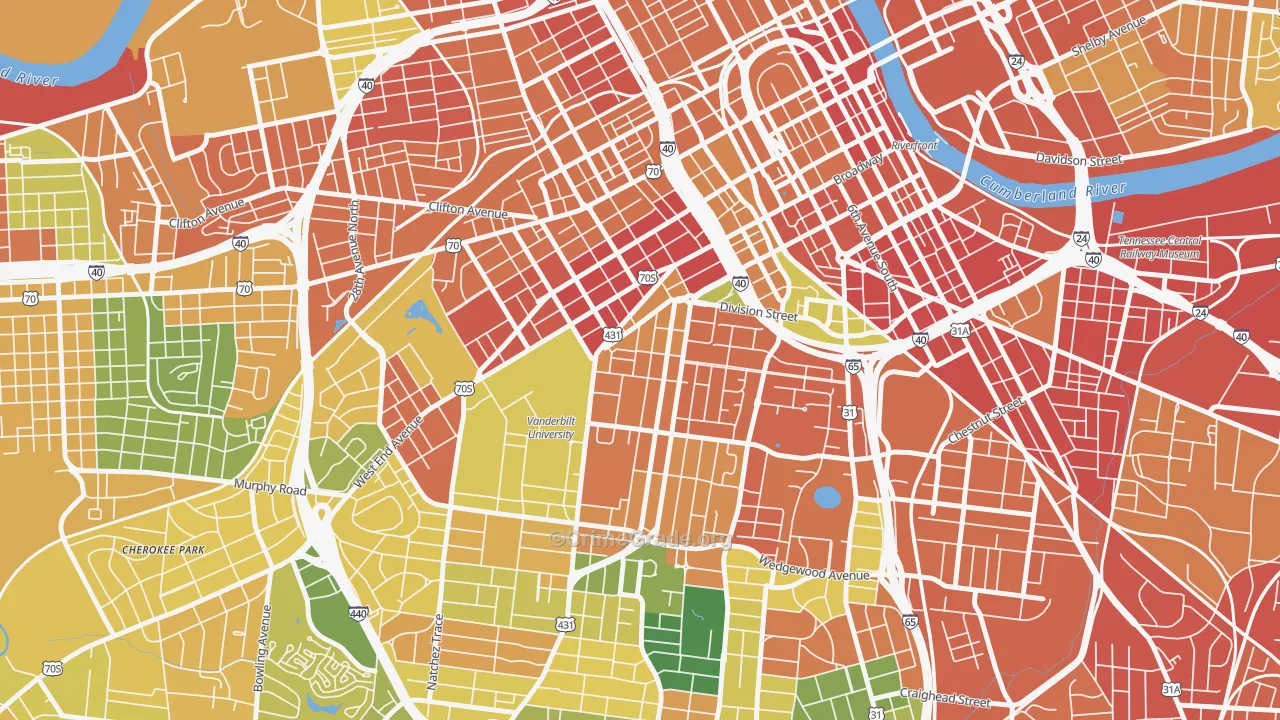 Midtown-Nashville, Nashville, TN Map of Robbery Rates