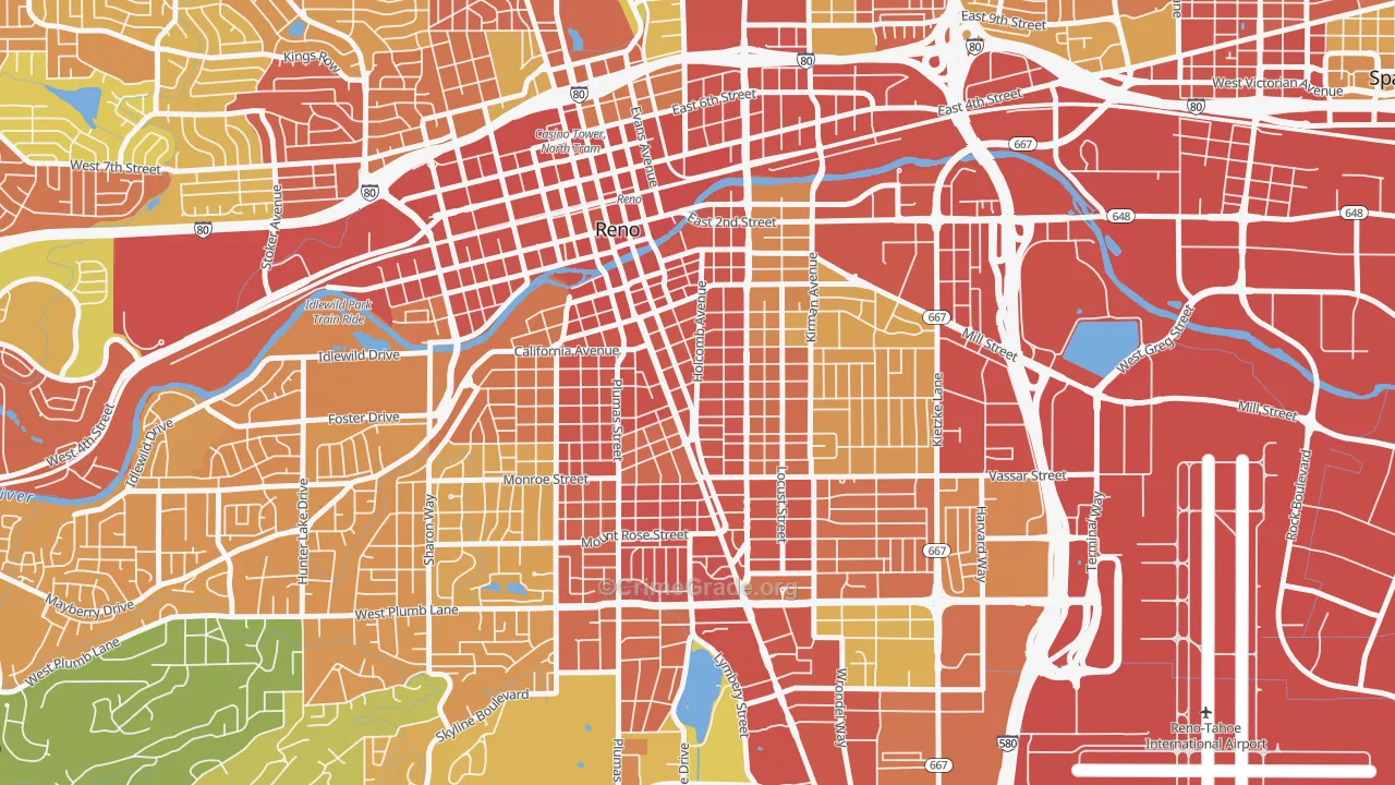 Midtown, Reno, NV Map of Robbery Rates