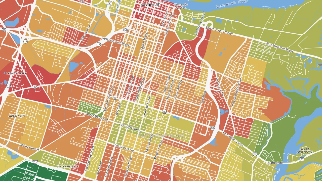 Midtown Savannah, Savannah, GA Map of Robbery Rates