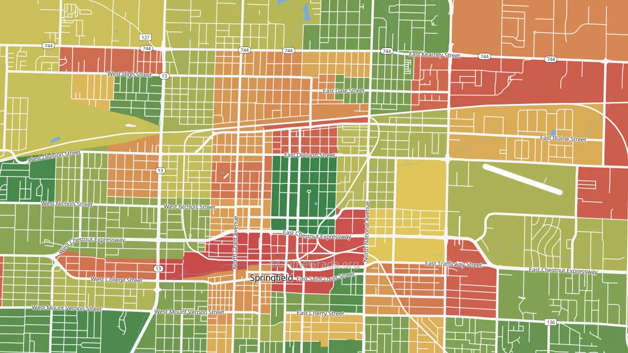 Midtown Springfield, Springfield, MO Map of Robbery Rates