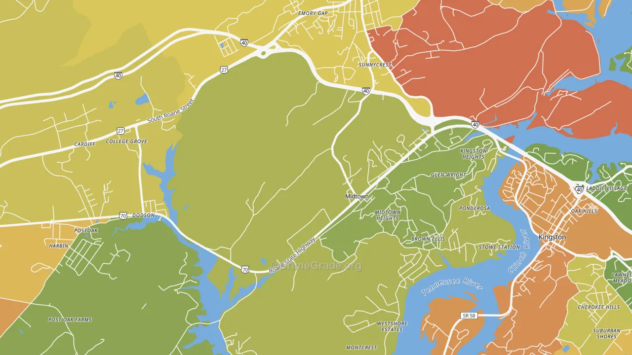 Midtown, TN Map of Robbery Rates