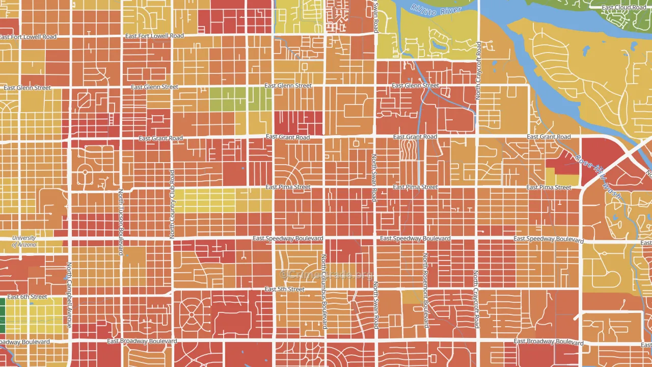 Midtown, Tucson, AZ Map of Robbery Rates
