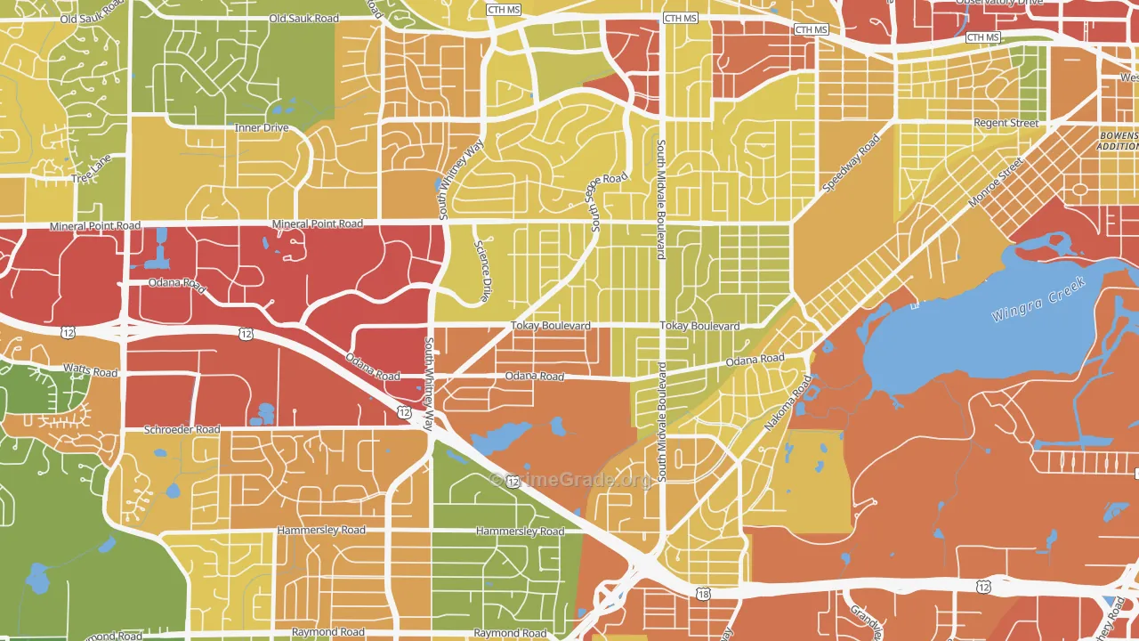 Midvale Heights, Madison, WI Map of Robbery Rates
