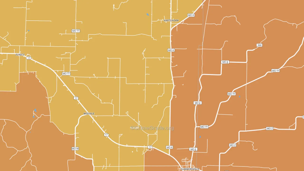 Midvale, MO Map of Robbery Rates