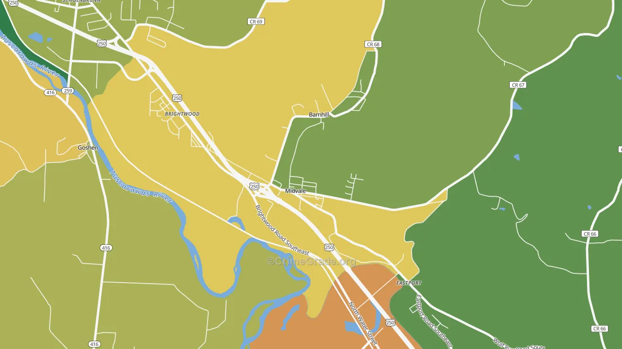 Midvale, OH Map of Robbery Rates