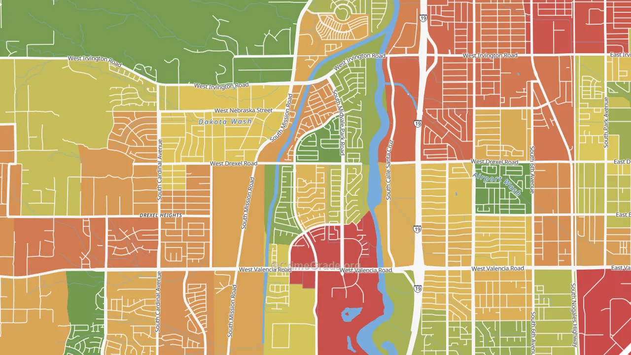Midvale Park, Tucson, AZ Map of Robbery Rates
