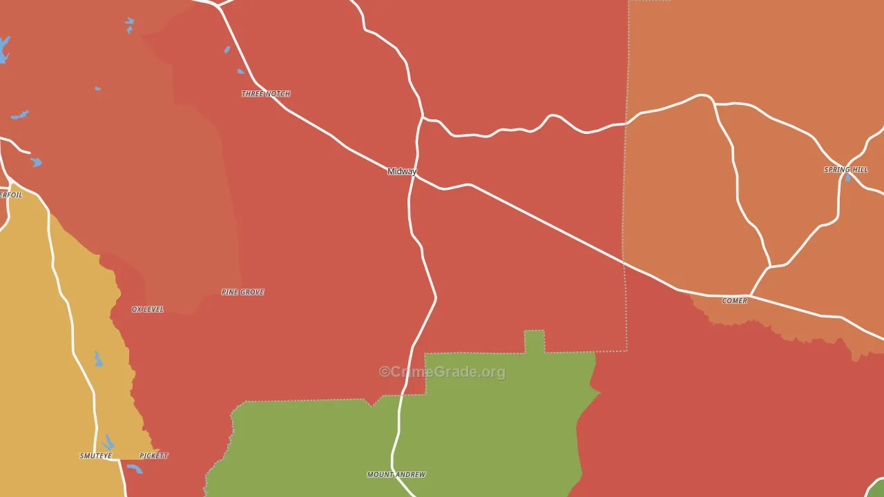Midway, AL Map of Robbery Rates
