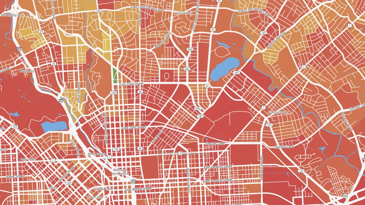 Midway-Coldstream, Baltimore, MD Map of Robbery Rates