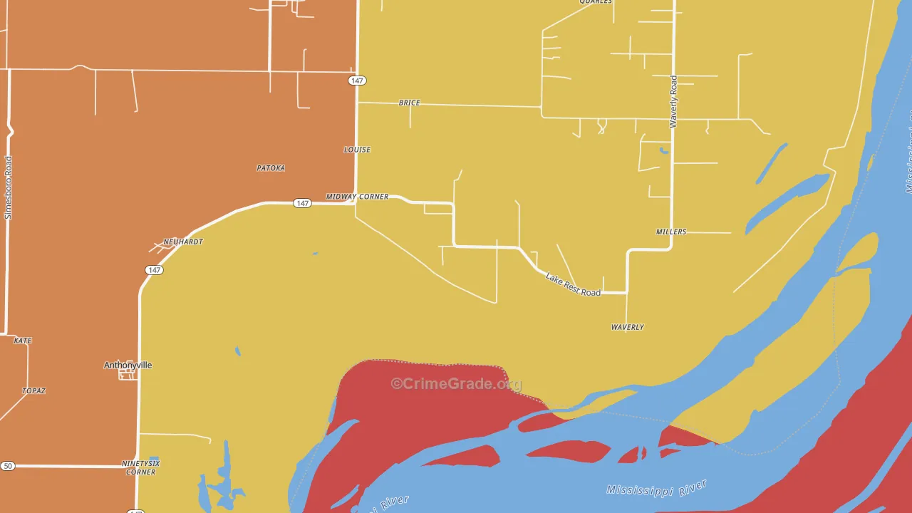 Midway Corner, AR Map of Robbery Rates