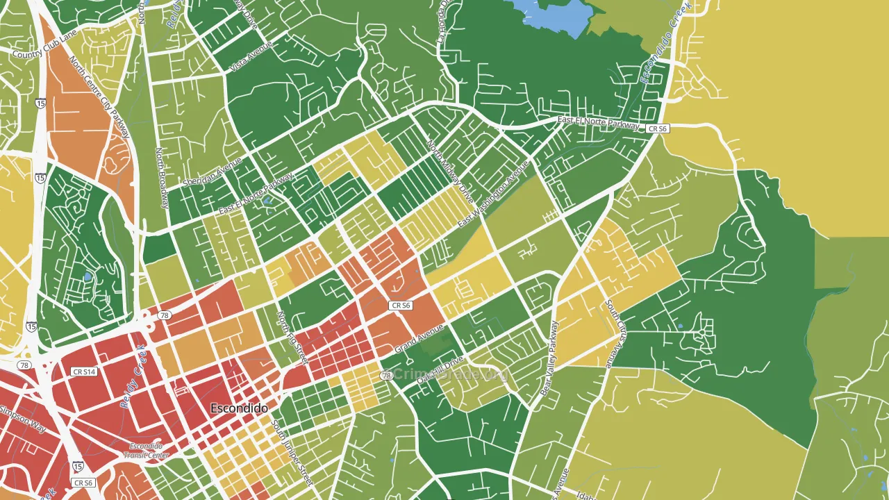 Midway, Escondido, CA Map of Robbery Rates