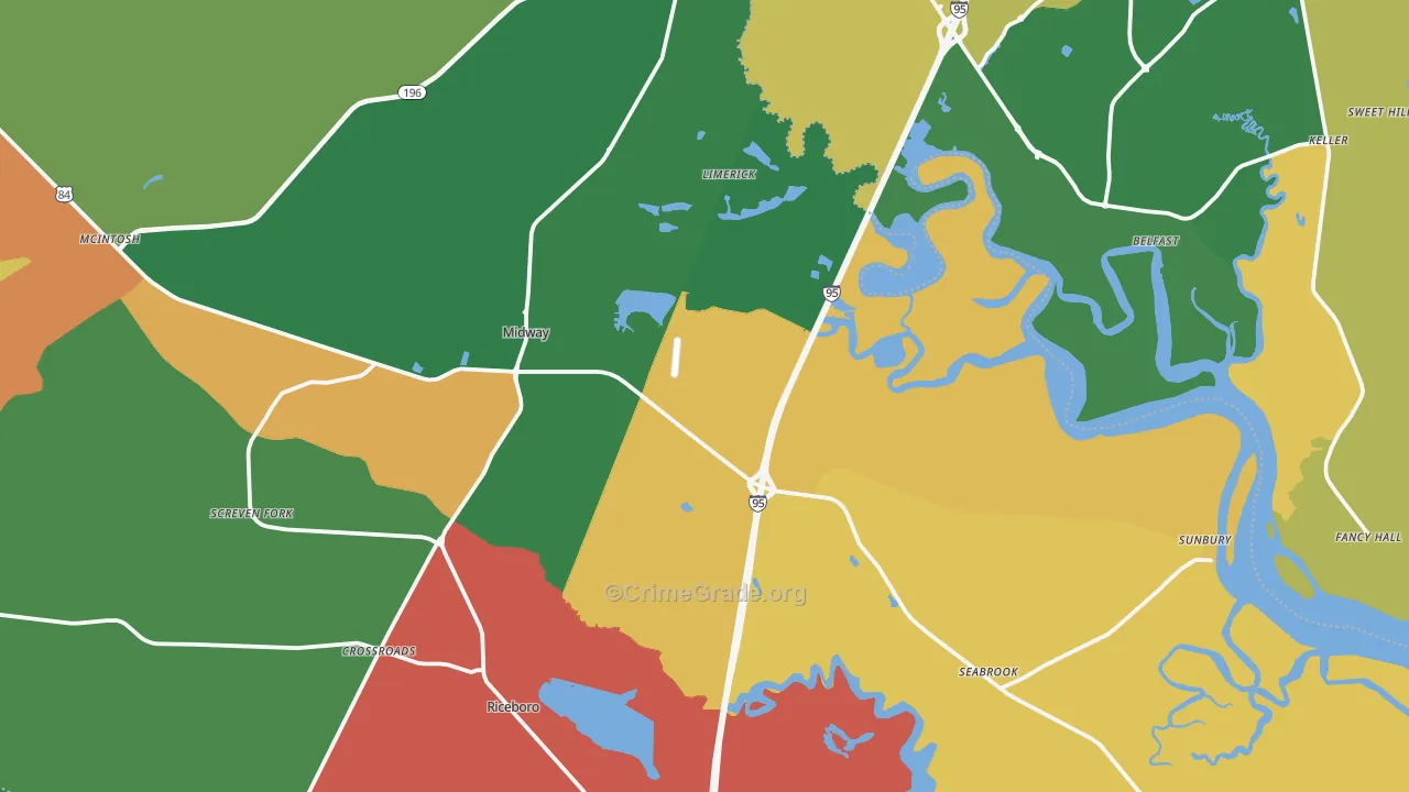 Midway, GA Map of Robbery Rates