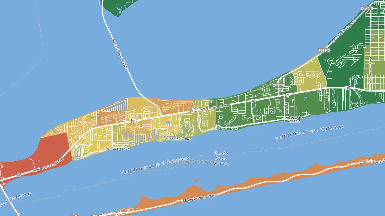 Midway, Gulf Breeze, FL Map of Robbery Rates