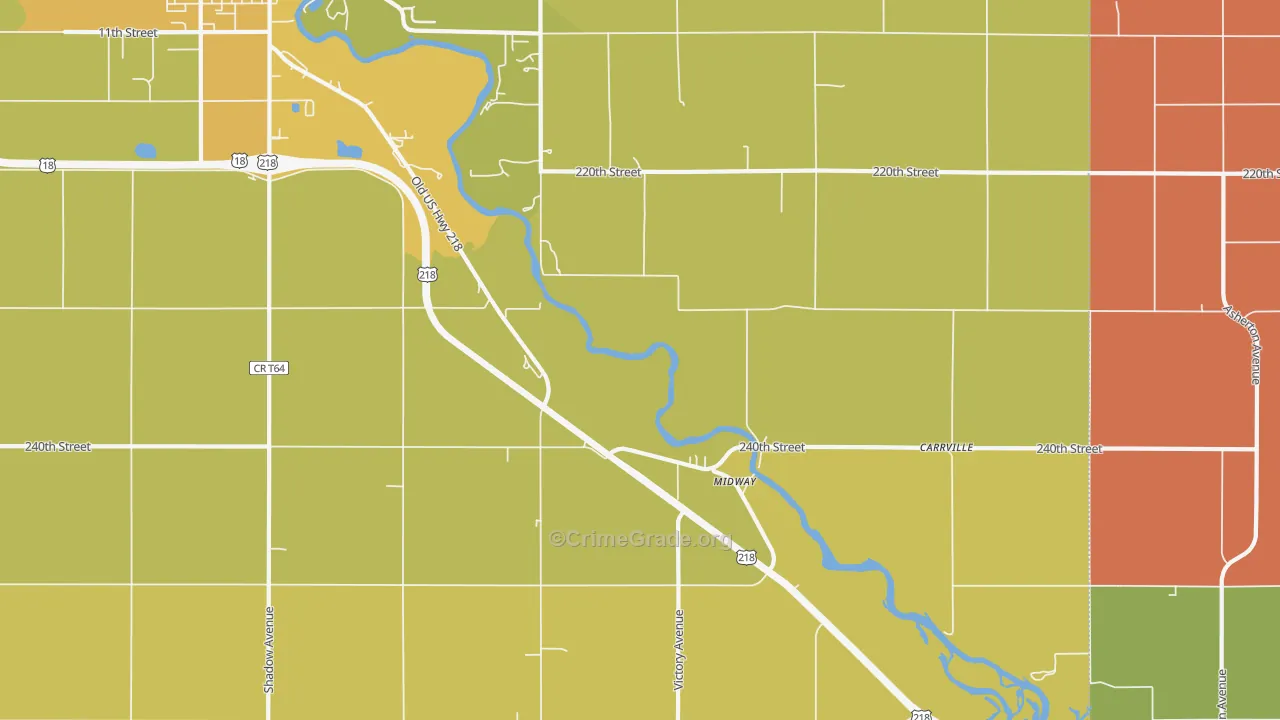 Midway, IA Map of Robbery Rates