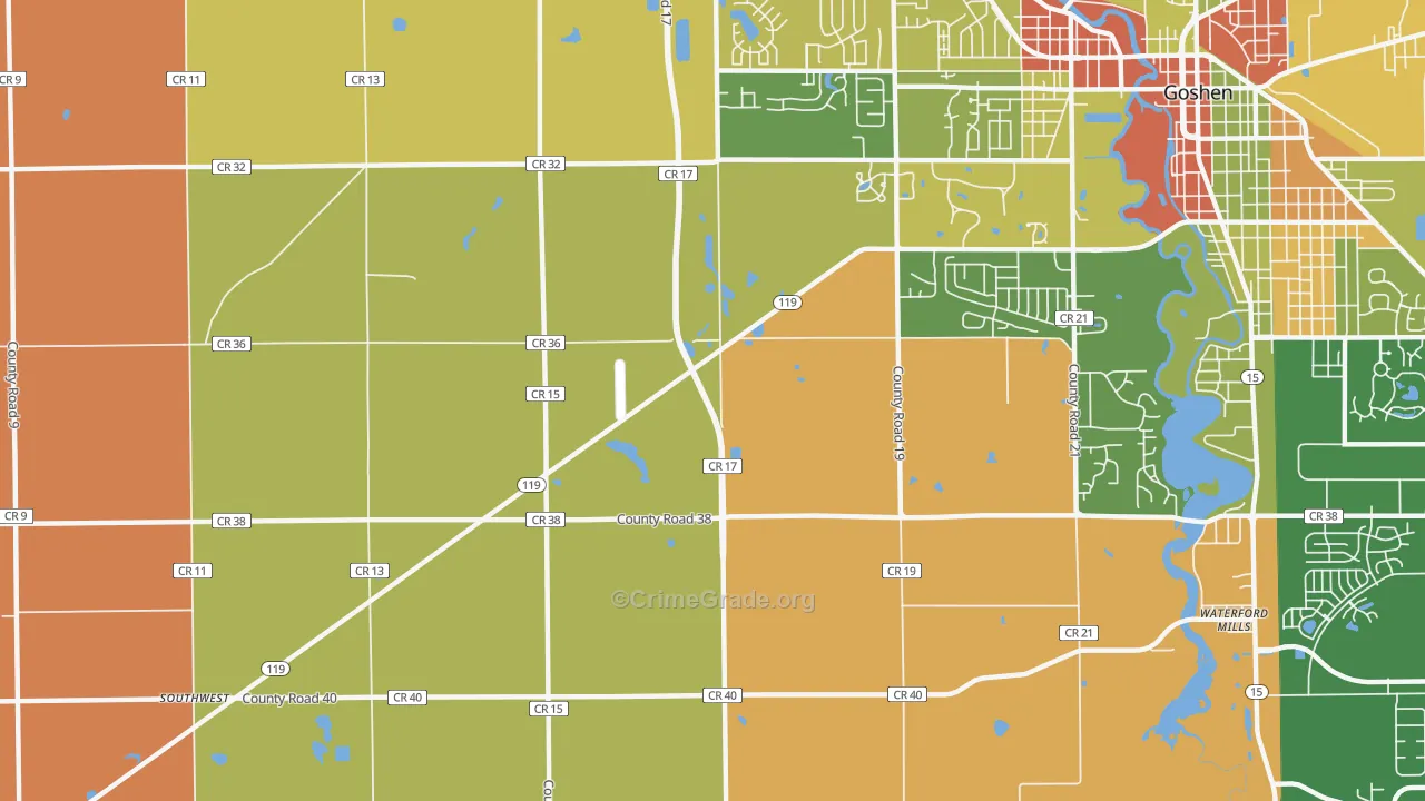 Midway, IN Map of Robbery Rates