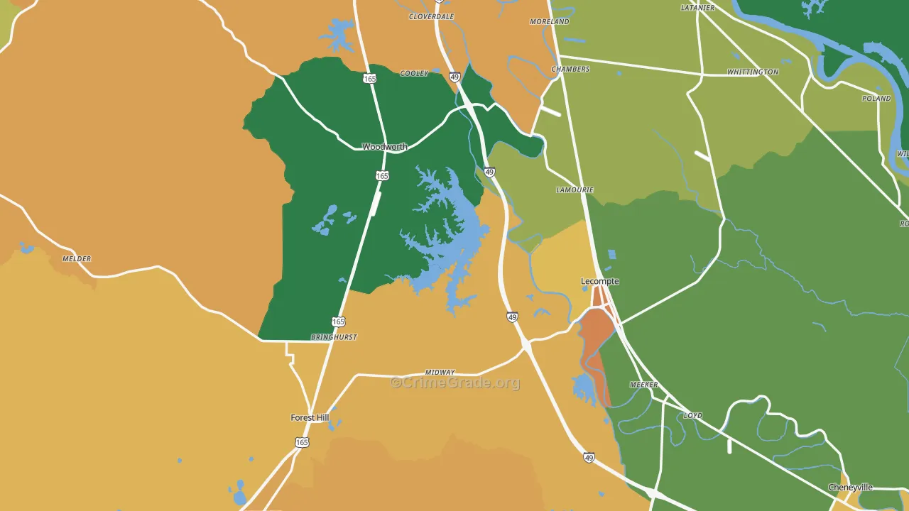 Midway, LA Map of Robbery Rates